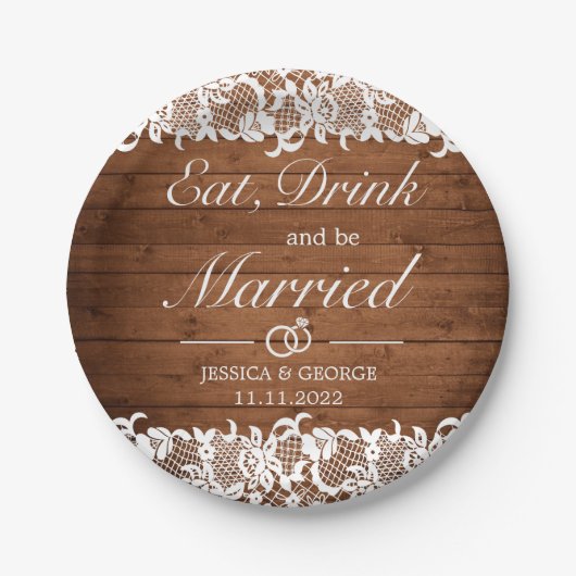 素朴ウッド&ホワ食べイ結婚したスドリンク結婚ズ ペーパープレート (正面)