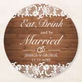 素朴ウッド&ホワ食べイ結婚したスドリンク結婚ズ ラウンドペーパーコースター (正面)