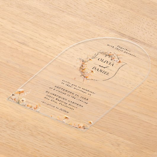 素朴エレガントお洒落野結婚花 アクリル招待状 (レイダウン)
