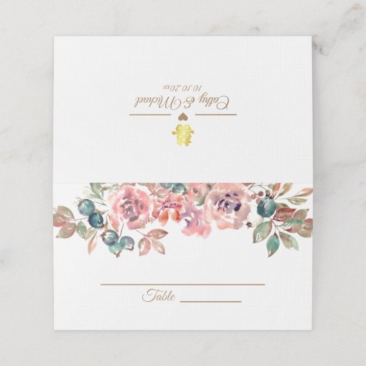 素朴エレガントな埃っぽいピンクのフローラ中国の結婚の プレイスカード (外部開封)