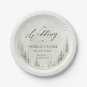 素朴エレガントな松の木結婚写真 ペーパープレート (正面)