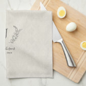 素朴エレガントな植物月桂樹モノグラム名 キッチンタオル (四つ折り)