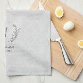素朴エレガントな植物月桂樹モノグラム名 キッチンタオル (四つ折り)