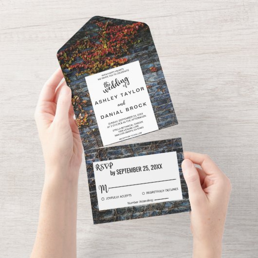 素朴エレガントな植物秋バラ結婚フローラ オールインワン招待状 (貼ってはがせる)