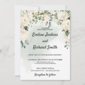 素朴エレガントな白いバラのフローラの緑結婚の木 招待状 (正面)
