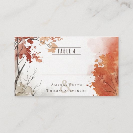素朴エレガントな秋の水結婚色 プレイスカード (正面)