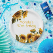 素朴エレガントひまわり白90誕生日 ペーパープレート (パーティー)