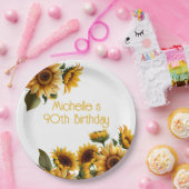 素朴エレガントひまわり白90誕生日 ペーパープレート (パーティー)