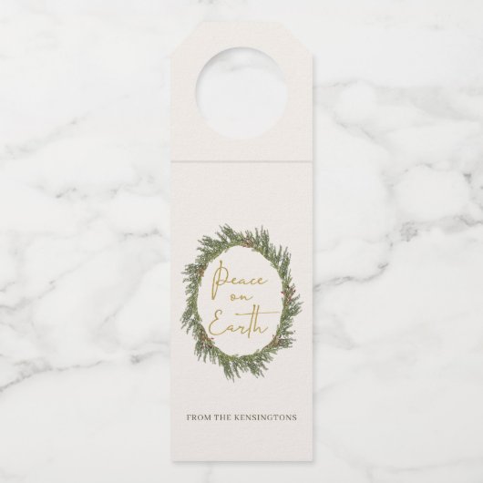 素朴エレガントクリスマスリース平和オン・アース ボトルネックタグ (正面)