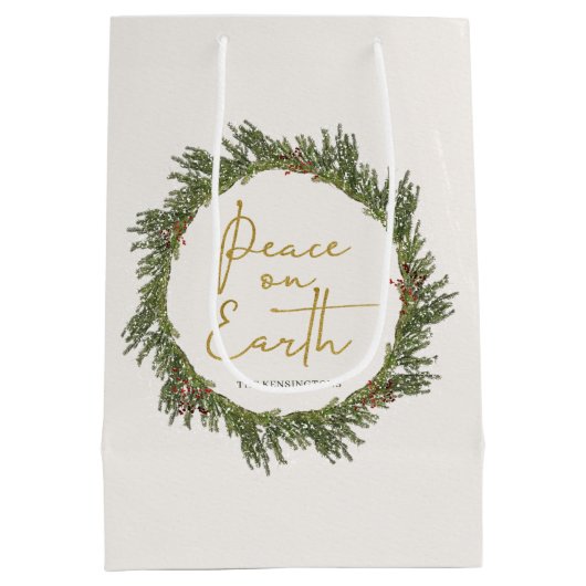 素朴エレガントクリスマスリース平和オン・アース ミディアムペーパーバッグ (裏面)