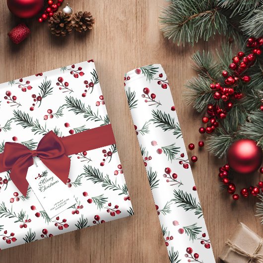 素朴エレガントクリスマス水彩植物学 ラッピングペーパー
