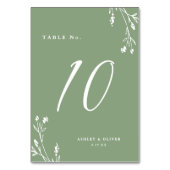 素朴エレガントセージ緑の花ボホ結婚の テーブルナンバー (裏面)