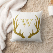 素朴エレガントフェイク金ゴールドグリッターディア〔雄ジカの〕枝角 クッション (ブランケット)