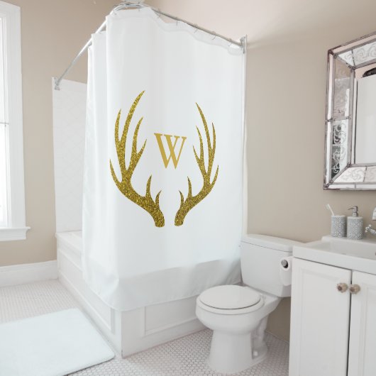 素朴エレガントフェイク金ゴールドグリッターディア〔雄ジカの〕枝角 シャワーカーテン (インサイチュ)