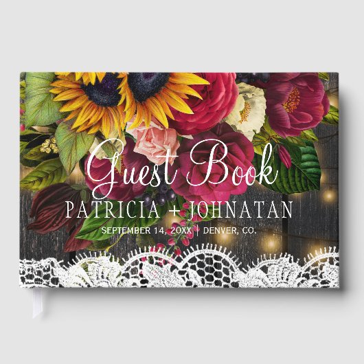素朴エレガントフローラバーウッドヴィンテージレース ゲストブック (正面)