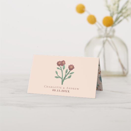素朴エレガントフローラボホ結婚ワイルドフラワー プレイスカード (裏面)