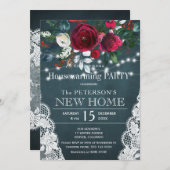 素朴エレガントフローラ冬引っ越し祝いパーティーパーティー 招待状 (正面/裏面)