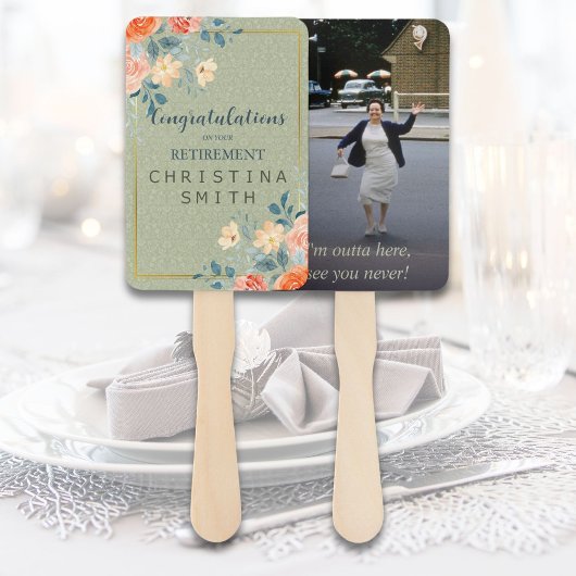 素朴エレガントフローラ水色退職パーティー ハンドファン