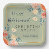 素朴エレガントフローラ水色退職パーティー ペーパープレート (正面)