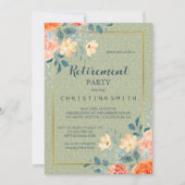 素朴エレガントフローラ水色退職パーティー 招待状 (正面)