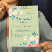 素朴エレガントフローラ水色退職パーティー 招待状
