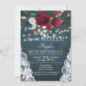 素朴エレガントフローラ燃焼sweet sixteen 招待状 (正面)