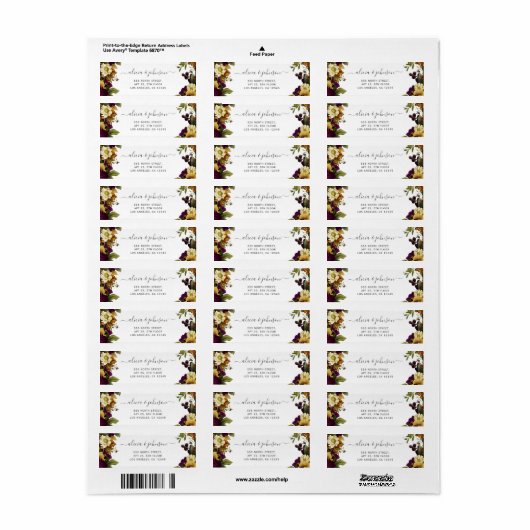 素朴エレガントフローラ秋の結婚式差出人住所 ラベル (フルシート)