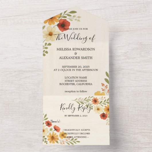 素朴エレガントフローラ結婚 オールインワン招待状 (内側)