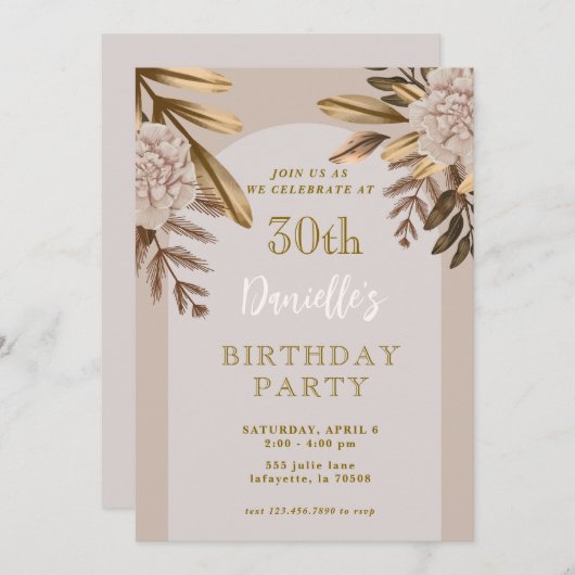 素朴エレガントフローラ30歳の誕生日招待状 招待状 (正面/裏面)