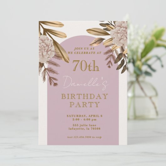 素朴エレガントフローラ70番目の誕生日招待状 招待状 (スタンド正面)