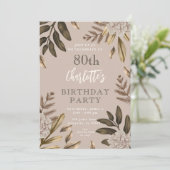 素朴エレガントフローラ80番目の誕生日招待状 招待状 (スタンド正面)