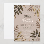 素朴エレガントフローラ80番目の誕生日招待状 招待状 (正面/裏面)