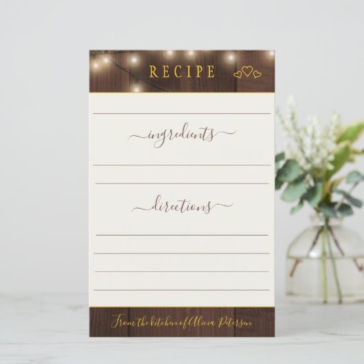 素朴エレガントモダンフローラ金ゴールドレシピカード (スタンド正面)