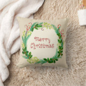 素朴エレガントモダンGreen Taupe Merry Christmas クッション (ブランケット)