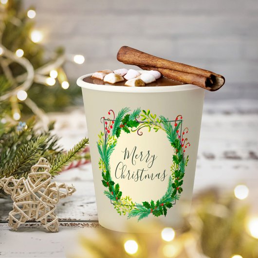 素朴エレガントモダンGreen Taupe Merry Christmas 紙コップ