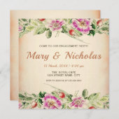 素朴エレガントヴィンテージフローラ婚約パーティ 招待状 (正面/裏面)