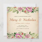 素朴エレガントヴィンテージフローラ婚約パーティ 招待状 (正面)