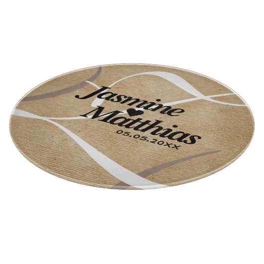 素朴エレガントヴィンテージモノグラム結婚Burlap カッティングボード (角)