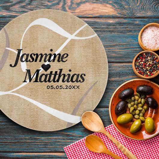 素朴エレガントヴィンテージモノグラム結婚Burlap カッティングボード