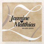 素朴エレガントヴィンテージモノグラム結婚Burlap ガラスコースター (正面)