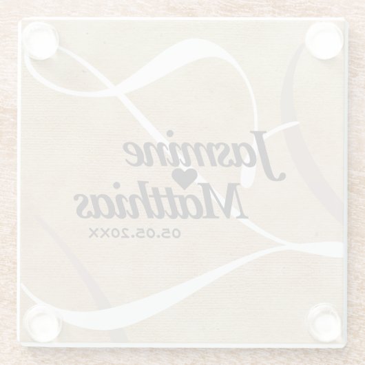 素朴エレガントヴィンテージモノグラム結婚Burlap ガラスコースター (裏面)