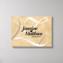 素朴エレガントヴィンテージモノグラム結婚Burlap キャンバスプリント
