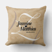 素朴エレガントヴィンテージモノグラム結婚Burlap クッション (正面)