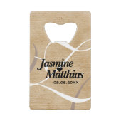 素朴エレガントヴィンテージモノグラム結婚Burlap クレジットカード栓抜き (正面)