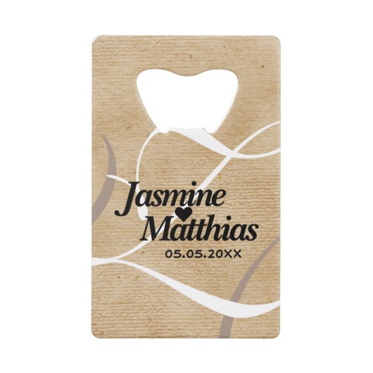 素朴エレガントヴィンテージモノグラム結婚Burlap クレジットカード栓抜き (正面)