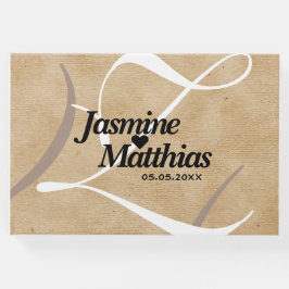 素朴エレガントヴィンテージモノグラム結婚Burlap ゲストブック