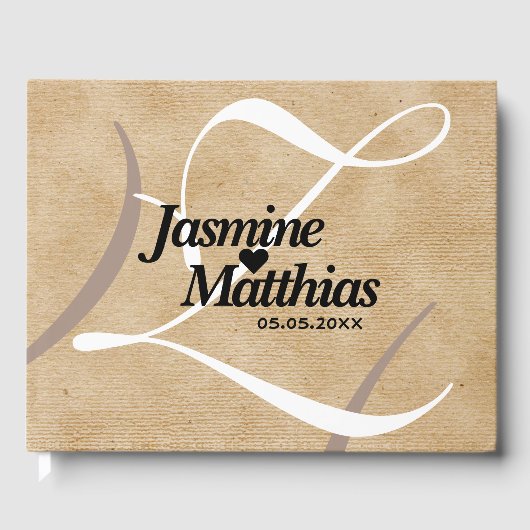 素朴エレガントヴィンテージモノグラム結婚Burlap ゲストブック (正面)