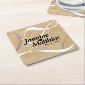 素朴エレガントヴィンテージモノグラム結婚Burlap スクエアペーパーコースター (アングル)