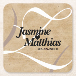 素朴エレガントヴィンテージモノグラム結婚Burlap スクエアペーパーコースター