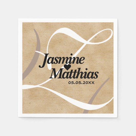 素朴エレガントヴィンテージモノグラム結婚Burlap スタンダードカクテルナプキン (正面)